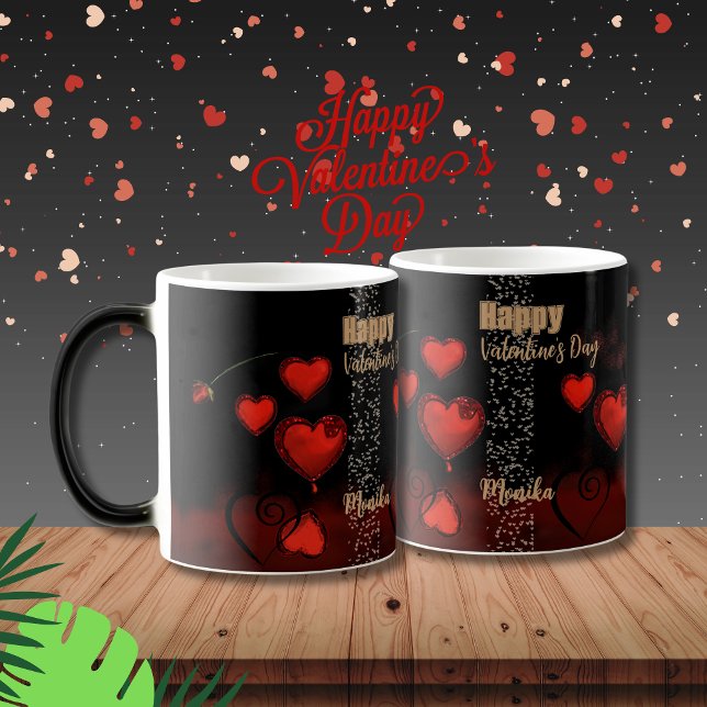 Svart med röda hörn magisk mugg (Black with Red Hearts Magic Mug)