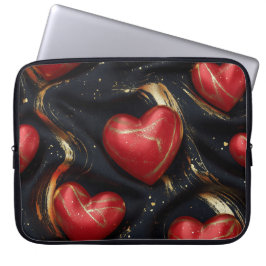 SVART MED RÖDA OCH GULD VALENTINHJÄRTOR LAPTOP FODRAL