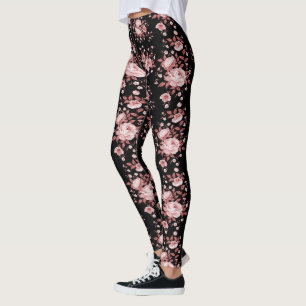 Svart med Rosa Blommönster Leggings