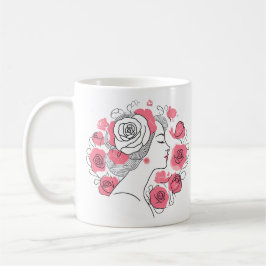Svart med rosa blommor, kvinnans kaffe mugg