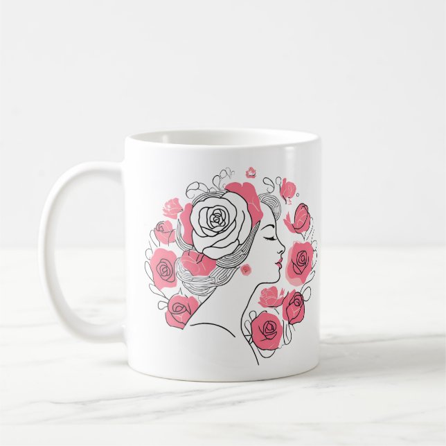 Svart med rosa blommor, kvinnans kaffe mugg (Vänster)