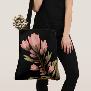 Svart med rosa blommor tygkasse