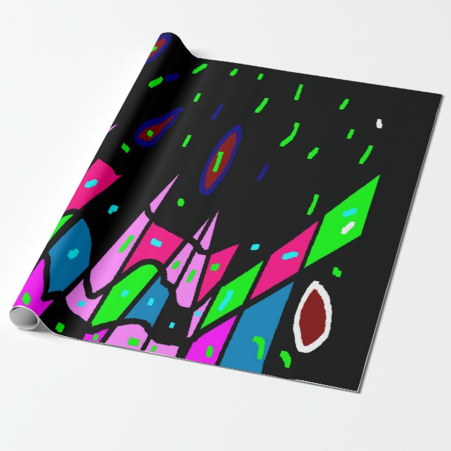 Svart med rosa grönt Blue mönster funky-gåva Presentpapper (Utrullad)