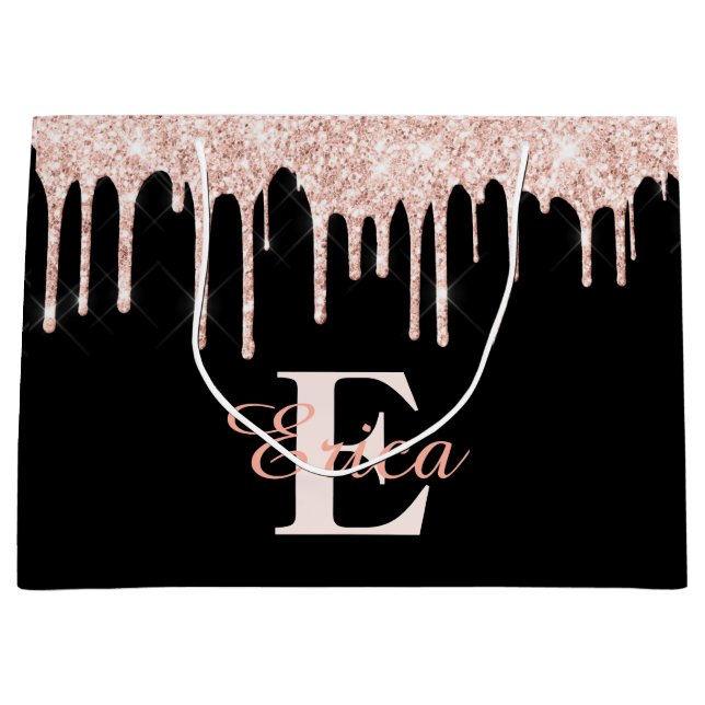 Svart med  Rosa Guld Glitter - Monogrammad (Framsidan)