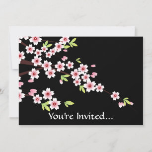 Svart med Rosa och Grönt Blommar av Tjerry Sakura Inbjudningar