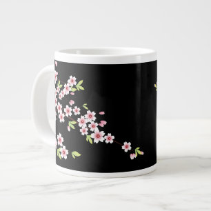Svart med Rosa och Grönt Blommar av Tjerry Sakura Jumbo Mugg