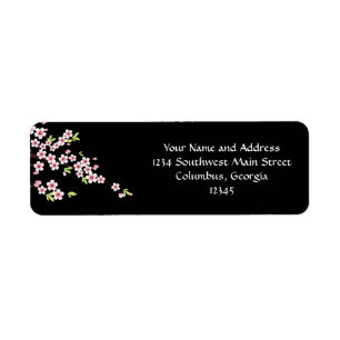 Svart med Rosa och Grönt Blommar av Tjerry Sakura Returadress Etikett