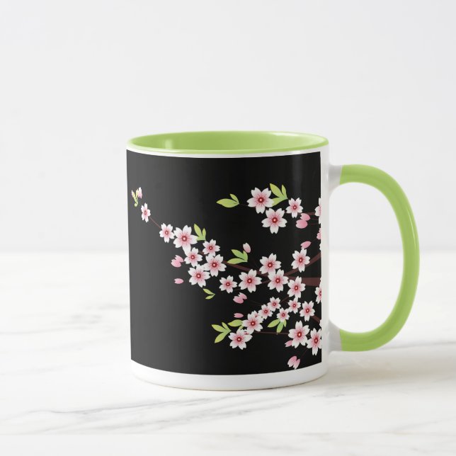 Svart med Rosa och Grönt Cherry Blommar Sakura Mugg (Höger)