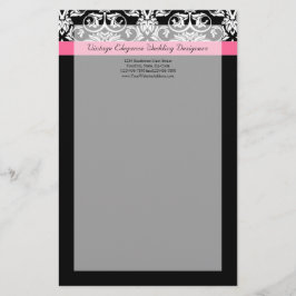 Svart med Rosa Passion Damask Brevpapper