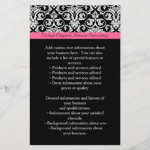 Svart med Rosa Passion Damask Flygblad