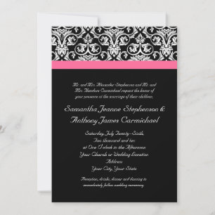 Svart med Rosa Passion Damask Inbjudningar