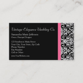 Svart med Rosa Passion Damask Visitkort