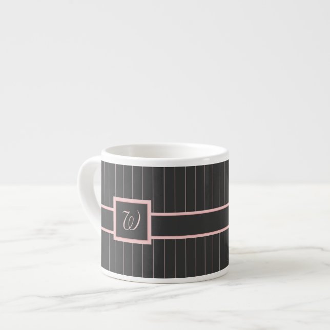 Svart med rosa randiga specialmugg espressomugg (Framsida vänster)