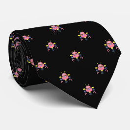 Svart med rosa robotmönster slips