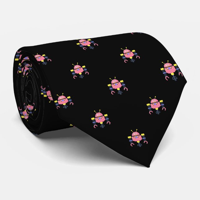 Svart med rosa robotmönster slips (Rullad)