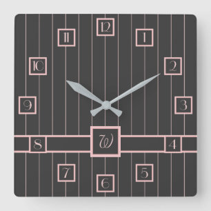 Svart med Rosa Streck Clock Fyrkantig Klocka