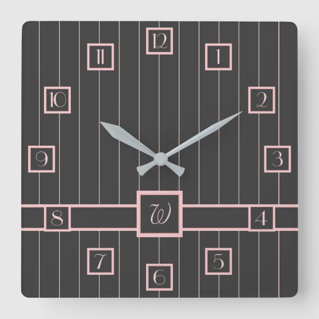 Svart med Rosa Streck Clock Fyrkantig Klocka (Framsida)