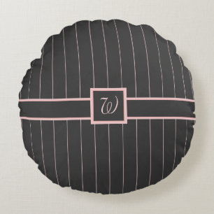 Svart med Rosa Streck Round Pillow Rund Kudde