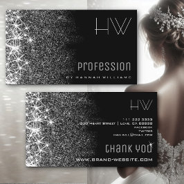 Svart med Silver Glitter Stars Professionell Event Visitkort