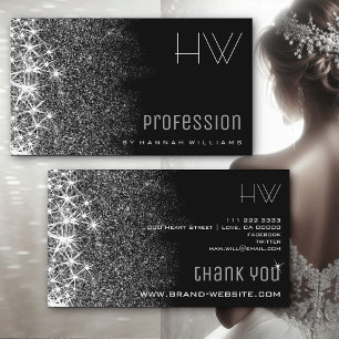 Svart med Silver Glitter Stars Professionell Event Visitkort