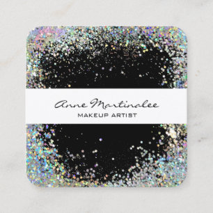 Svart med Silver-huligraphic Se faux Glitter Fyrkantigt Visitkort