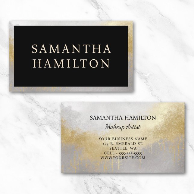 Svart med silver- och guldbord visitkort (Black with Silver and Gold Border Business Card)