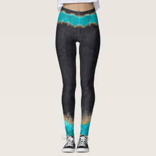Svart med Teal och Guld Leggings