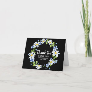 Svart med vit blå blomstergragraduerings-tackkort tack kort
