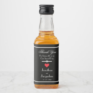 Svart med vit bröllop elegant 'Tack' Mini Spritflaskor Etikett