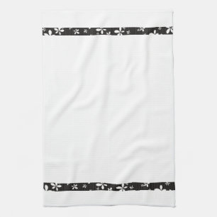 Svart med vita blommor Border Tea Kitchen Towel Kökshandduk