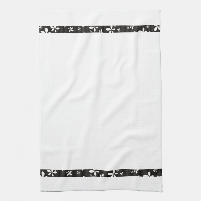 Svart med vita blommor Border Tea Kitchen Towel Kökshandduk (Vertikal)