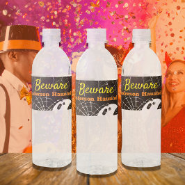 Svart med vita Spindelnät och söt modern Ghost Vattenflaskor Etikett