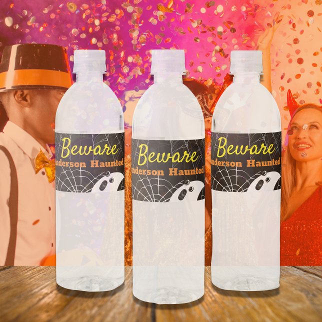 Svart med vita Spindelnät och söt modern Ghost Vattenflaskor Etikett (Skapare uppladdad)