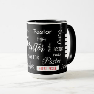 Svart med vitt teckensnitt under Pastor Namnteckni Mugg
