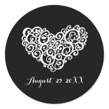 Svart med vitt, trådlöst hjärta - Enkelt cirkelmär