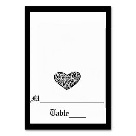 Svart med vitt, trådlöst hjärta - eskort bordsnummer