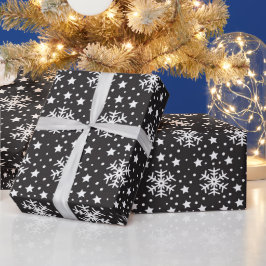 SVART MED WHITE CHRISTMAS HELGDAG SNÖFLINGOR PRESENTPAPPER