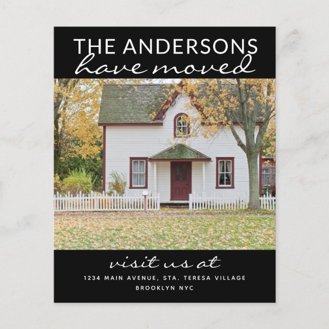 Svart meddelande om enkel hemfoto för Flytta (Framsida)
