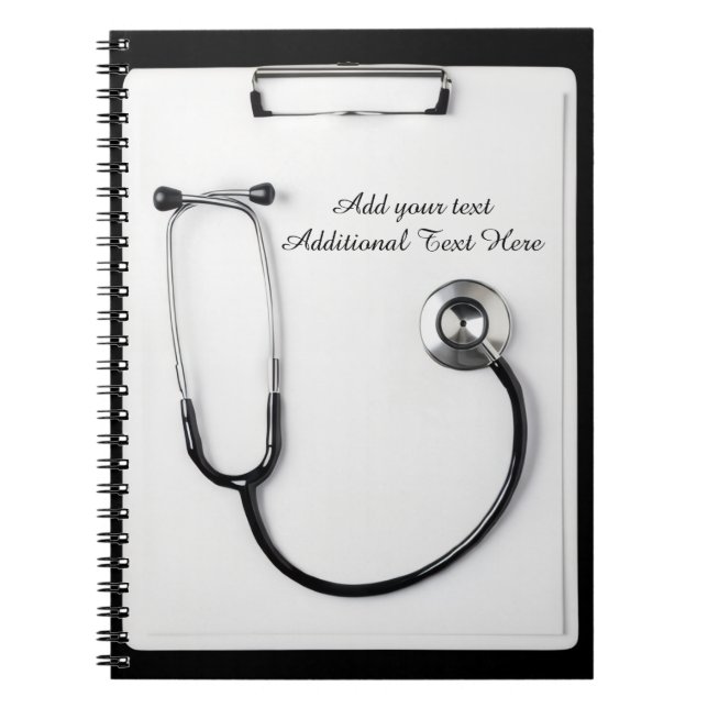 Svart medicinskt stetoskop-logotyp-klippbord anteckningsbok (Framsidan)