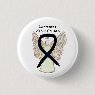 Svart medvetenhet Ribbon Art Customized Angel Butt Knapp