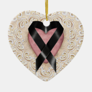 Svart Melanom Ribbon från hjärtat - SRF Julgransprydnad Keramik