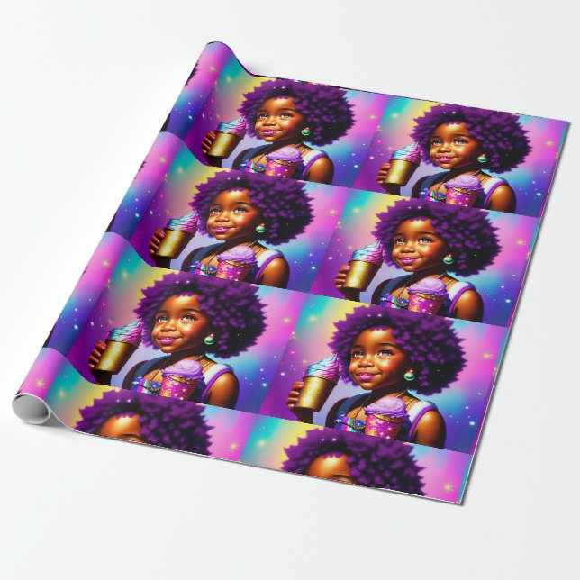 Svart/Melenated Girl Wrapping Papper Presentpapper (Utrullad)