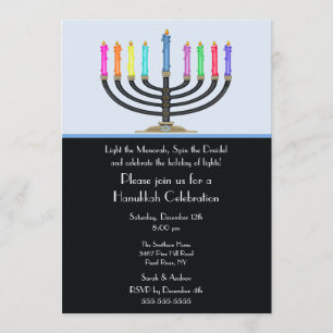 Svart Menorah Hanukkah Firande-inbjudan Inbjudningar