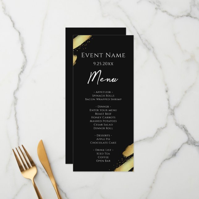 Svart meny för evenemang i guld  (Fram/Back In Situ)
