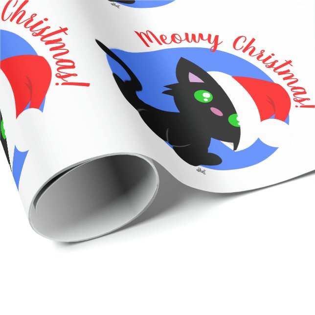 Svart Meowy jul Pappra Wrapping Kattunge Presentpapper (Rullad Hörn)