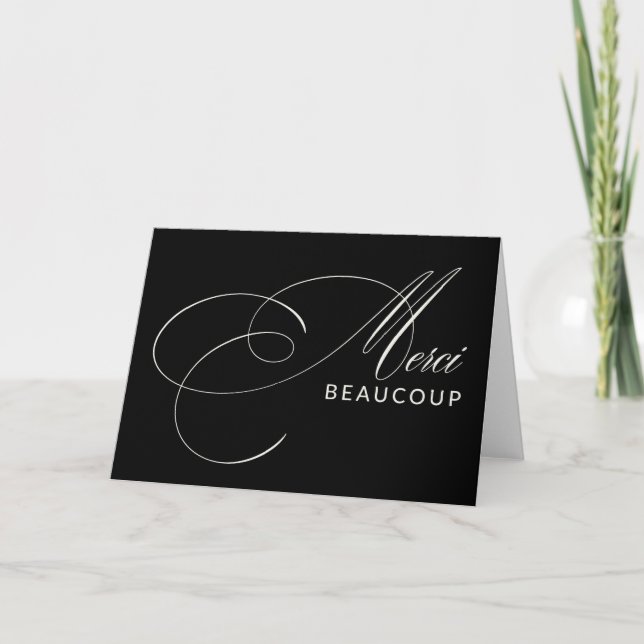 Svart Merci Beaucoup Elegant Kalligrafi Tack (Framsida)