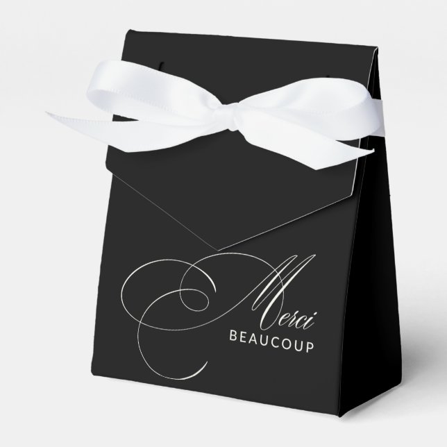 Svart Merci Beaucoup Elegant Kalligrafi Tack Presentaskar (Framsidan Sidan)