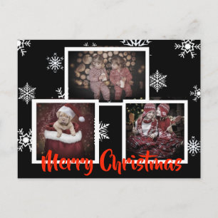 Svart Merry Christmas Snowflake Personlig Foto Vykort