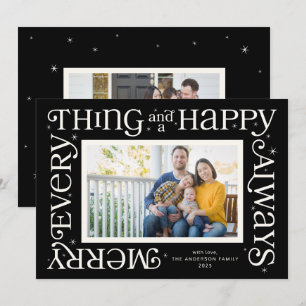 Svart Merry Everything och Glad Alltid Foto Julkort
