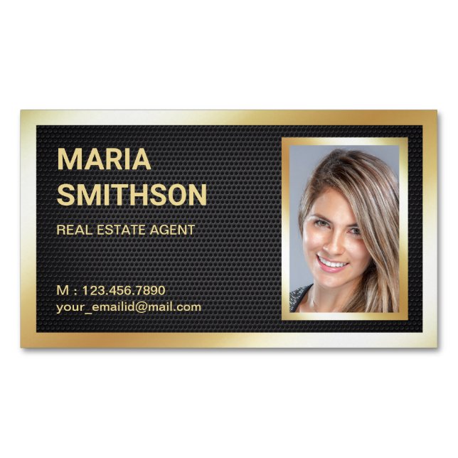 Svart Mesh Guld Folie Fastigheter Mäklaren Foto Magnetiska Visitkort (Framsida)